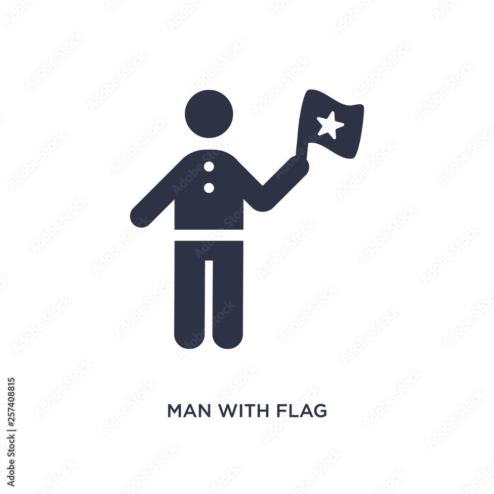 Poster man with flag icon on white background. simple element illustration from behavior concept.