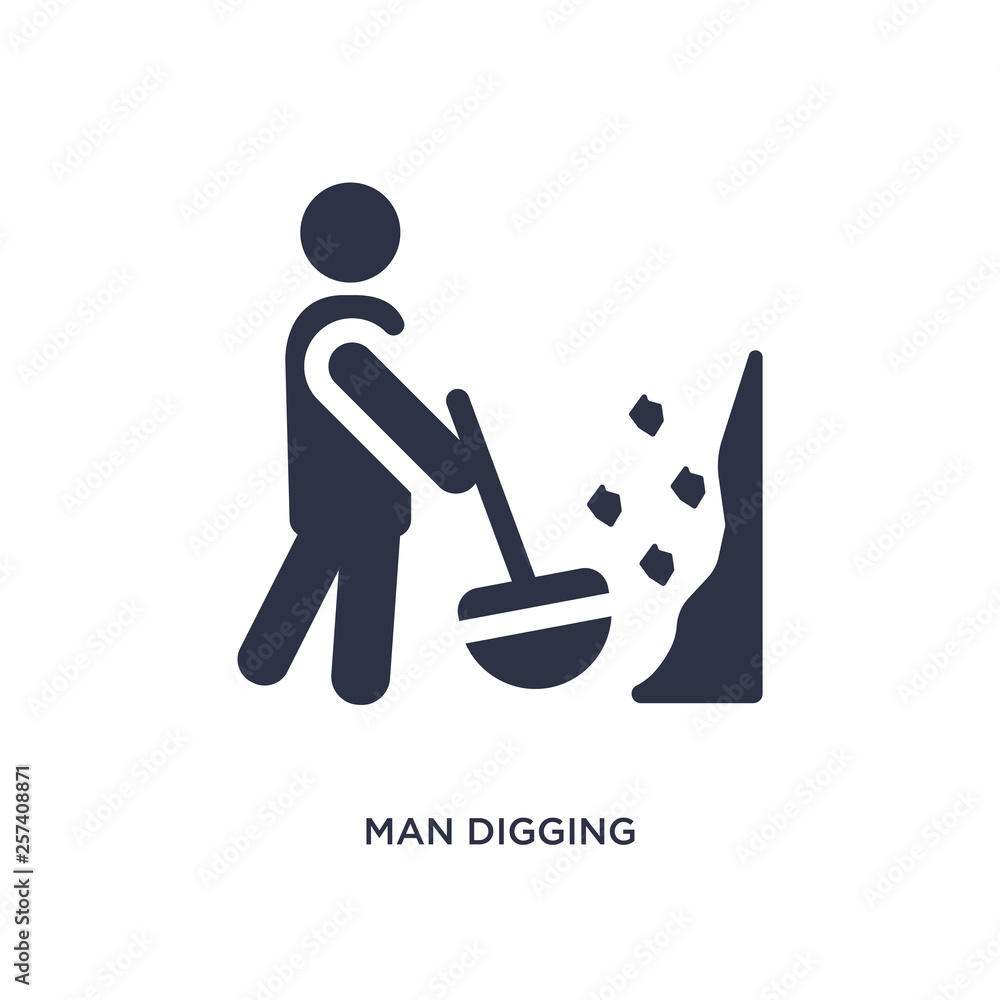 Poster man digging icon on white background. simple element illustration from behavior concept.
