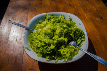 Salad on a table in a park