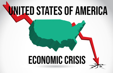 United States of America Map Financial Crisis Economic Collapse Market Crash Global Meltdown Vector.