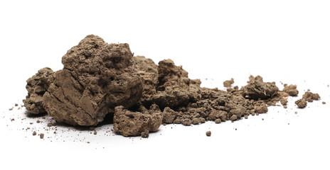 Dirt, soil with chunks isolated on white background