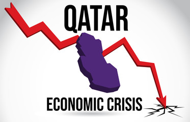 Qatar Map Financial Crisis Economic Collapse Market Crash Global Meltdown Vector.