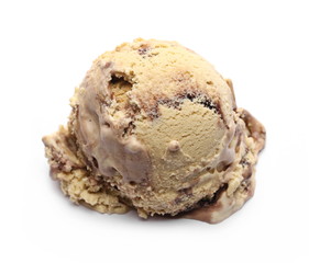 Vanilla and chocolate ice cream ball isolated on white background