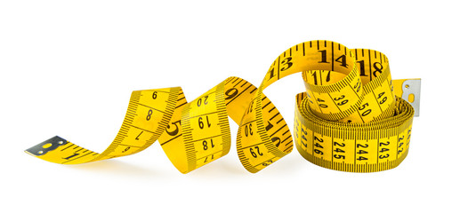 yellow isolated metric measuring tape on white background