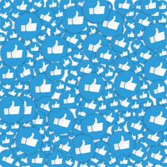 Blue hand likes signs background. Social Network emoticons illustration vector.