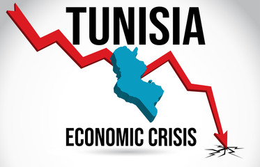 Tunisia Map Financial Crisis Economic Collapse Market Crash Global Meltdown Vector.