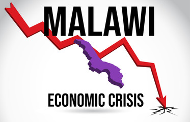 Malawi Map Financial Crisis Economic Collapse Market Crash Global Meltdown Vector.