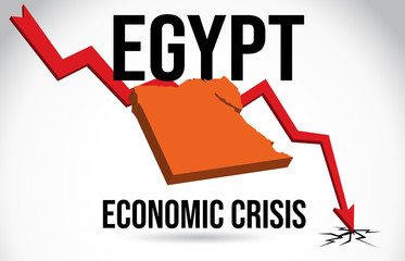 Egypt Map Financial Crisis Economic Collapse Market Crash Global Meltdown Vector.