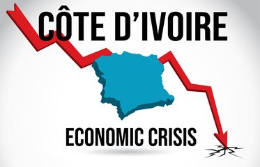 Côte d’Ivoire Map Financial Crisis Economic Collapse Market Crash Global Meltdown Vector.