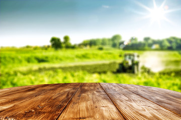 Desk of free space for your decoration and spring blurred background 