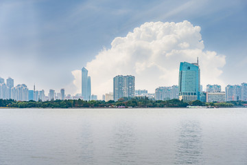 Fototapeta premium Wuxi Landmark building on the other side of Li Lake