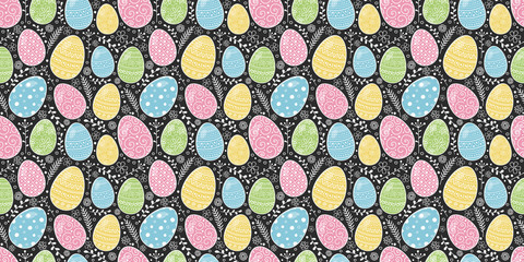 Concept of an Easter background with hand drawn eggs. Vector