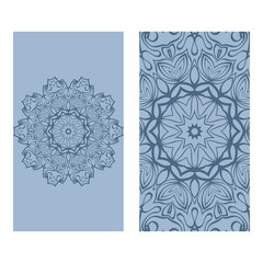 Templates Card With Mandala Design. Heathcare, Lifestyle Flyer. Vector Illustration. Blue pastel color