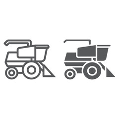 Combine harvester line and glyph icon, agriculture and farm, vehicle sign, vector graphics, a linear pattern on a white background.