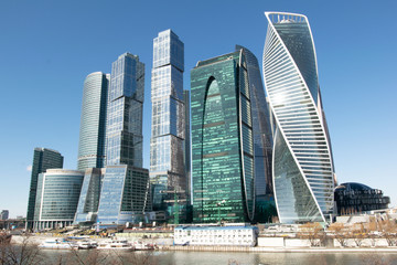 Fototapeta na wymiar Modern buildings of Moscow City. View from canal embankment