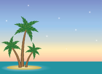 Fototapeta na wymiar Small tropical island in the sea at sunset- Vector illustration background template
