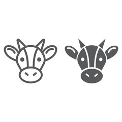 Cow line and glyph icon, animal and agriculture, cattle sign, vector graphics, a linear pattern on a white background.