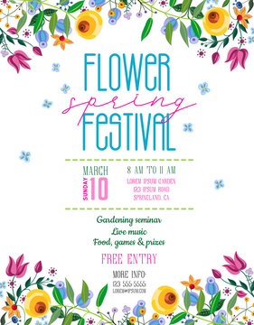 Flower spring festival announcing poster template.