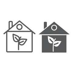 Eco house line and glyph icon, architecture and building, ecology home sign, vector graphics, a linear pattern on a white background.