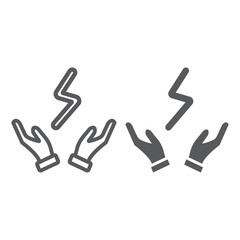 Bolt in hands line and glyph icon, electric and power, lightning sign, vector graphics, a linear pattern on a white background.