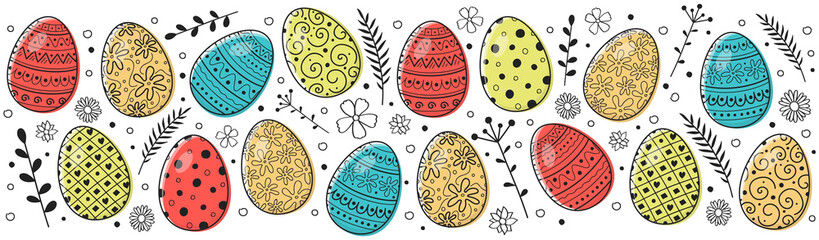 Panoramic header with Easter eggs. Vector