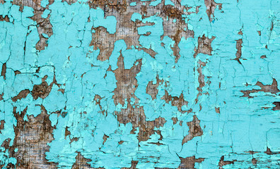 Old grunge rustic wooden texture background with blue color cracked weathered paint and scratches