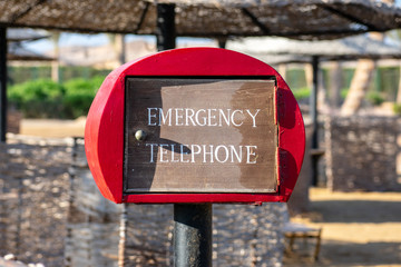 Emergency telephone box at the beach.