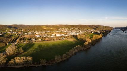 Obraz premium The city of Rheinbrohl from above / Rhineland Palatinate, Germany