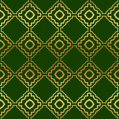 Vector Illustration. Pattern With Geometric Ornament, Decorative Border. Design For Print Fabric. Paper For Scrapbook, advert, poster, flyer background. Green, gold color