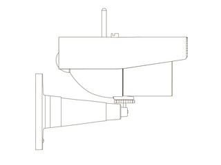 Contour of the surveillance camera. CCTV icon from black lines on white background. Side view. Vector illustration