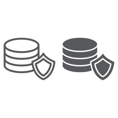 Data protection line and glyph icon, privacy and security, server protection sign, vector graphics, a linear pattern on a white background.