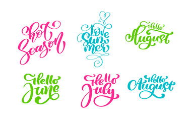 Travel lifestyle motivational phrases set. Hand drawn summer vector calligraphy lettering text. Vacation quotes, phrases and words. For greeting card template collection