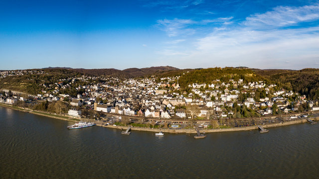 The city of Linz am Rhein from above / Rhineland Palatinate, Germany