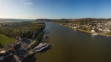 The cities Linz am Rhein and Remagen-Kripp from above / Rhineland Palatinate, Germany