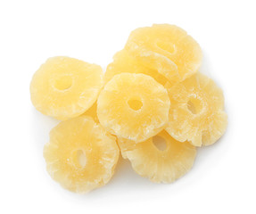Tasty dried pineapple on white background