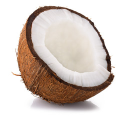 coconut half isolated on white background with clipping path and shadow