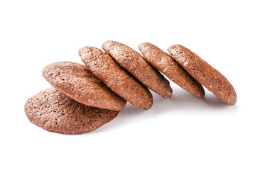 Chocolate cookies on white background