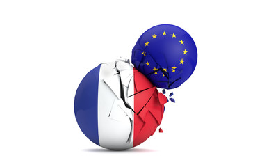 France and European Union political balls smash together. 3D Render