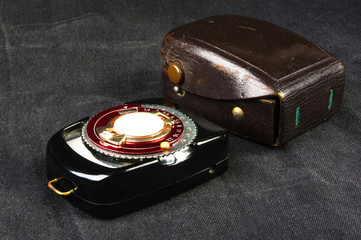 old vintage Soviet exposure meter with leather case