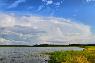 Feeder fishing on lake Sarankul, located in the Urals, Russia.