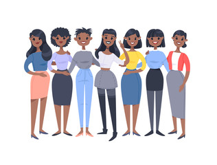 Fototapeta premium Set of a group of different african american women. Cartoon style characters. Vector illustration people