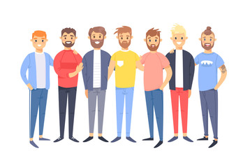 Set of a group of different caucasian men. Cartoon style european characters. Vector illustration american  people