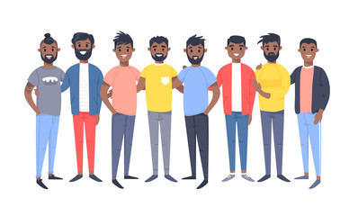 Set of a group of different african american men. Cartoon style characters. Vector illustration people