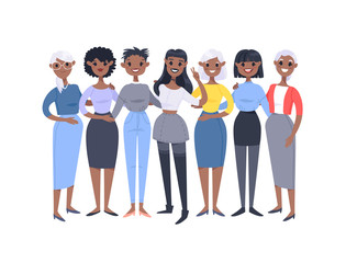 Set of a group of different african american women. Cartoon style characters of different ages. Vector illustration people
