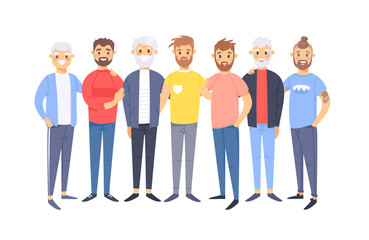 Fototapeta premium Set of a group of different caucasian men. Cartoon style european characters of different ages. Vector illustration american people