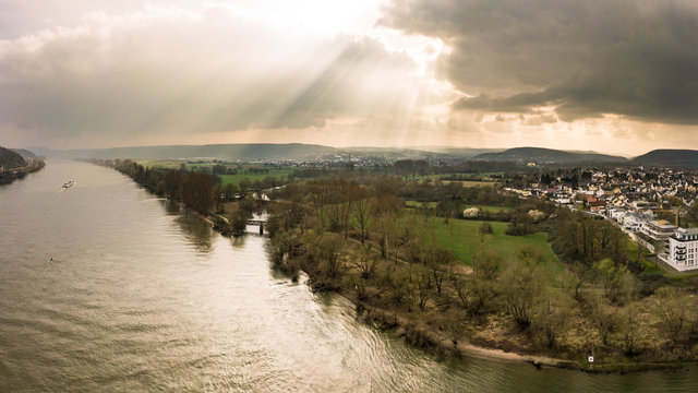 The city of Remagen-Kripp from above / Rhineland Palatinate, Germany