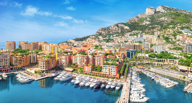 Luxury residential area Monaco-Ville with yachts, Monaco, Cote d'Azur, France