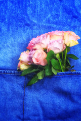 rose bouquet on denim background