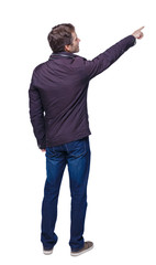 Back view of man in parka points his hand. © ghoststone