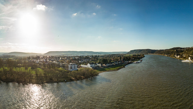 The city of Remagen-Kripp from above / Rhineland Palatinate, Germany